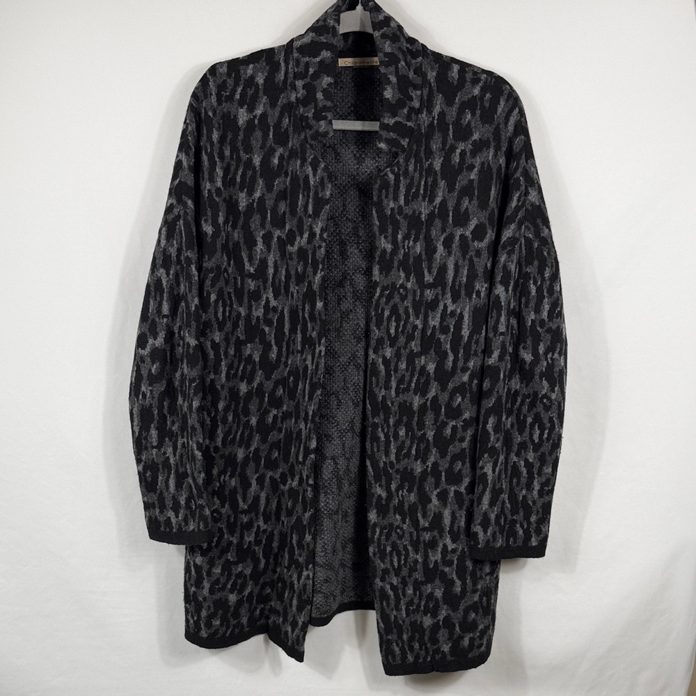 Wool Blend Women’s Black and Gray Leopard Print Cardigan. Size‎ L. Made in Italy